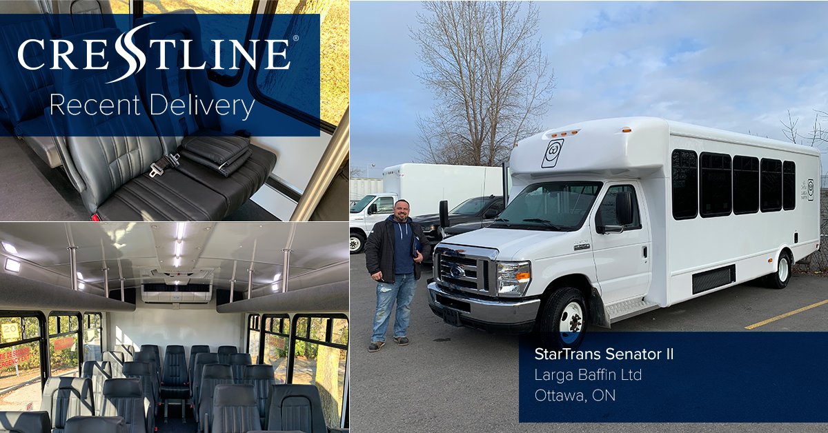 CrestlineCoach's tweet photo. Congratulation to Larga Baffin on the recent delivery of their brand new StarTrans Senator II bus that seats 21 passengers, is equipped with rear luggage, and has 4 built in child booster seats. Pictured is M. Belanger, transportation & facility manger. #crestlinebus #shuttle https://t.co/Q9lIGq2QL9