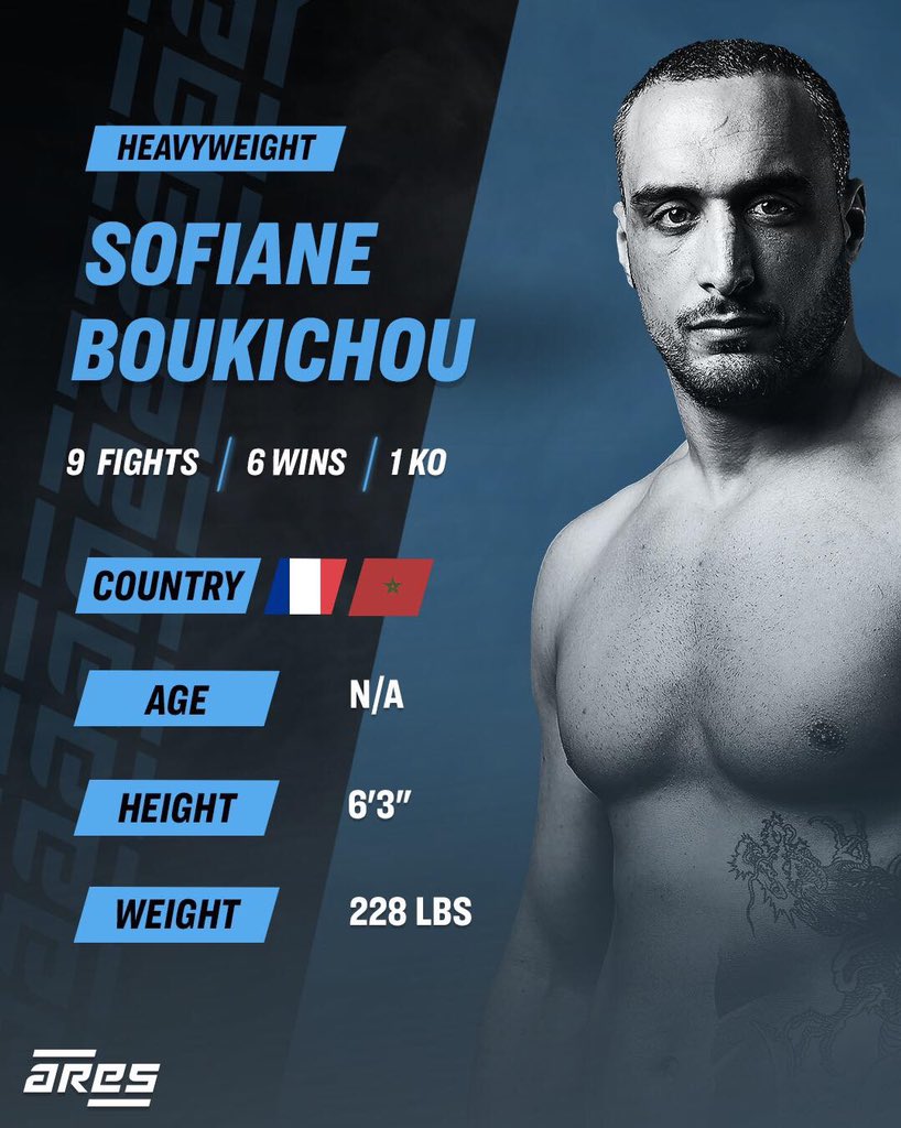 🇫🇷 fighters in action at <a href="/ares_fighting/">ARES Fighting Championship</a> this Sat in Senegal 🇸🇳 #ARES1

<a href="/LapilusTaylor/">Taylor Lapilus</a> (15-3, 3-1 UFC)

@LapilusDamien (16-2-2, former BAMMA champ)

<a href="/rizlenzouak/">rizlen zouak</a> (3-1, Olympian)

Sofiane Boukichou (6-3, CWFC vet)

<a href="/gregorybabene/">GregoryBladeBabene</a> (19-11, 3-0 Bellator)

Noussourdine Imavov (7-2)