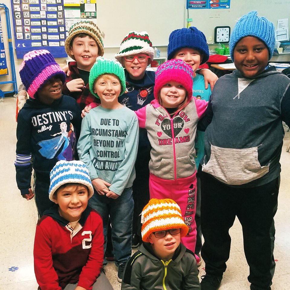Look 👀 at these cool hats that were donated! Someone made 100 of these to help keep our kids warm... and they look adorable! 😍<a href="/MCStudtServices/">MC Student Services</a>