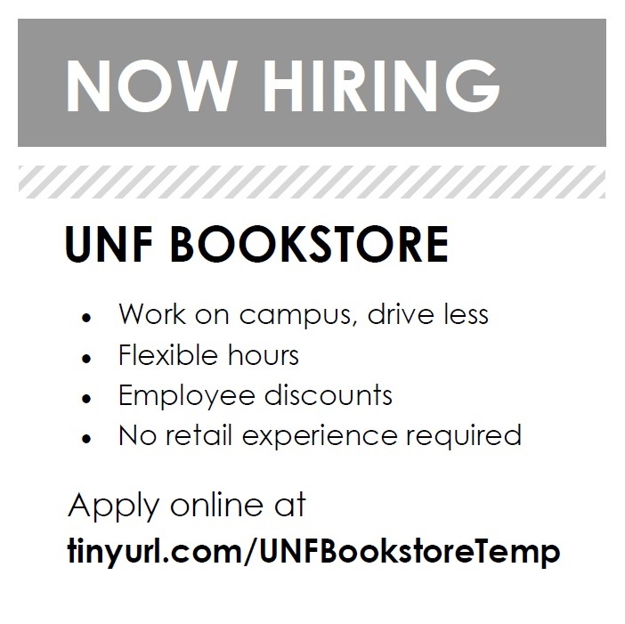 The UNF Bookstore is how hiring Seasonal Retail Team Members for the Spring 2020 rush season! Apply online at tinyurl.com/UNFBookstoreTe…