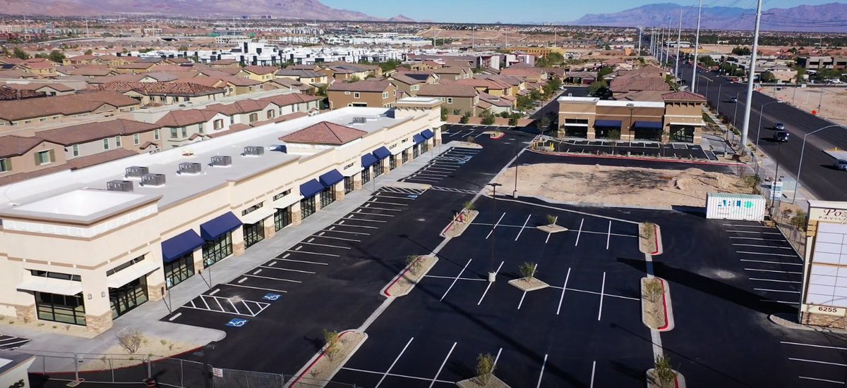 RemingtonNV's tweet photo. The shell buildings are complete at Post Pavilion in Southwest Las Vegas and we are now awaiting our final building inspection. Among the first businesses to open will be @dominos and @CrumblCookies in Spring 2020. Let the countdown begin! #PostPavilion #PropertyUpdate https://t.co/au0VInFo2F