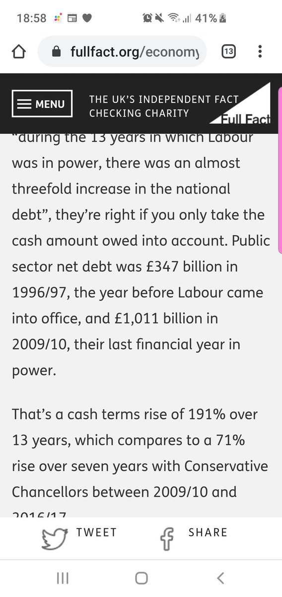 ixi0310's tweet photo. Gotta love a lefty website fact check. Stop with the Tory debt, labour fucked it up & tories have tried to manage it since.
#GeneralElection2019 #VoteConservativesActually #KeepCorbynOut https://t.co/vuDgvNeLlY