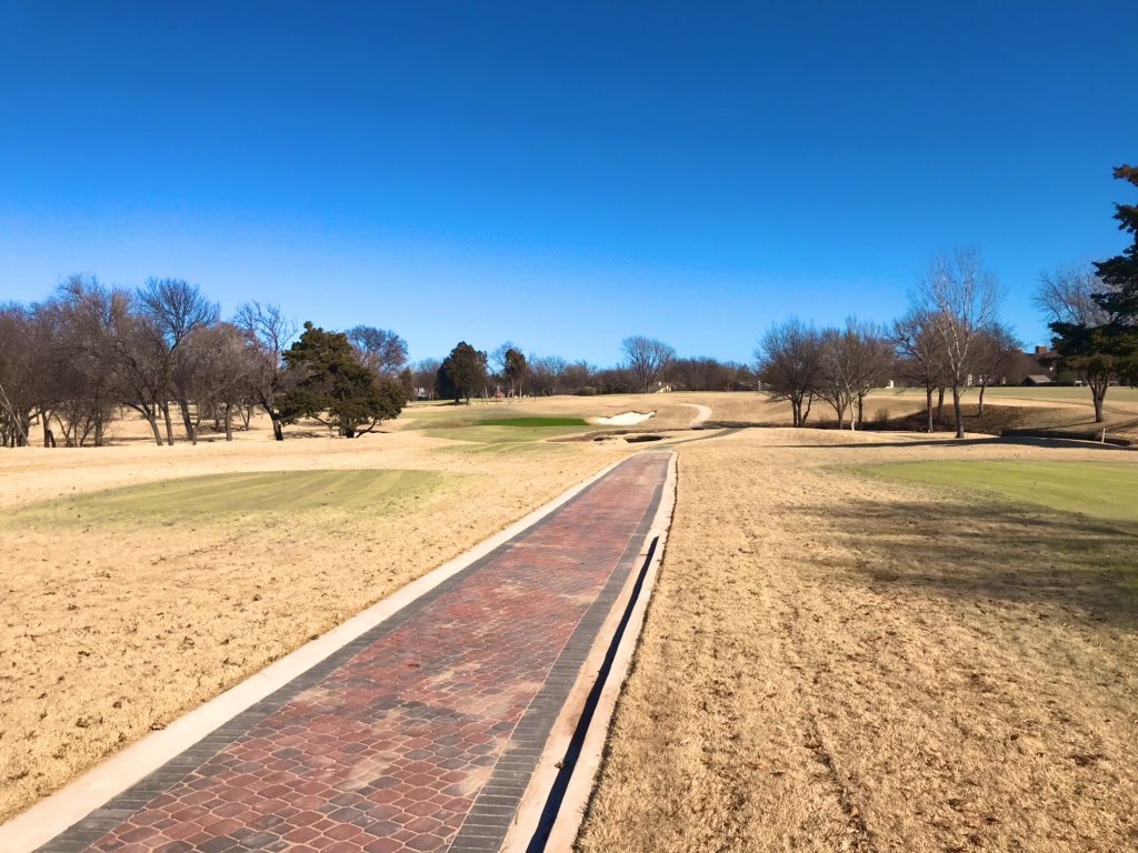Garrett_Barnes's tweet photo. As part of our 2019 renovation, our turf crew prepped and laid over 24,000 square feet of pavestone next to tees and greens- totaling 1/3 of a mile long. Couldn’t be more proud of our crew here @okcgccgolf. Absolute outstanding work from our guys. #PavestoneComplete https://t.co/QQABuKrqLH