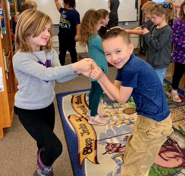 ICSDcarolibe's tweet photo. Unplugged computer science lessons (graph paper programming, secret handshakes, dance algorithms, etc.) lead directly into plugged in lessons with Scratch Jr. and https://t.co/fJyiaZZZ31. So many ways to practice computational thinking! #CSEdWeek2019 #EEE #icsdlibs https://t.co/C72m7Jdgxt