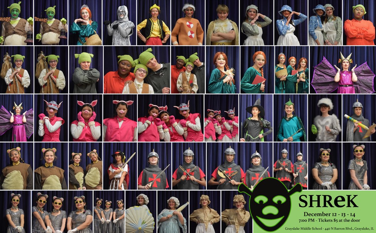 CCSD46's tweet photo. OPENING NIGHT!
Grayslake Middle School presents... SHREK
7:00 PM - Tickets $5 at the door
Thursday-Saturday, December 12-14, 2019
Grayslake Middle School, 440 N Barron Blvd., Grayslake, IL
#GMS50th #OneD46 https://t.co/LEsz5BC04j