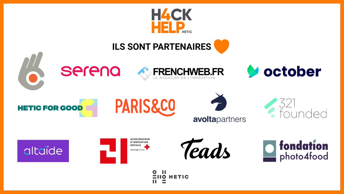 #HACK4HELP
Un GRAND merci à <a href="/frenchweb/">By.FW.MEDIA</a>, <a href="/21CroixRouge/">21 | Croix-Rouge française</a> <a href="/TeadsFR/">Teads FR</a> <a href="/avoltapartners/">Avolta</a> <a href="/321founded/">321, Strategic Innovation Company</a>, @October_EU <a href="/Monoprix/">Monoprix</a>, Photo4good, <a href="/HETICforGood/">HETIC for Good</a>, @R_Entourage <a href="/altaide/">Altaide Recrutement</a> @soliguide, <a href="/Paris_and_Co/">Paris&Co</a> , <a href="/serenavc/">Serena</a> qui se joignent à nos côtés🧡