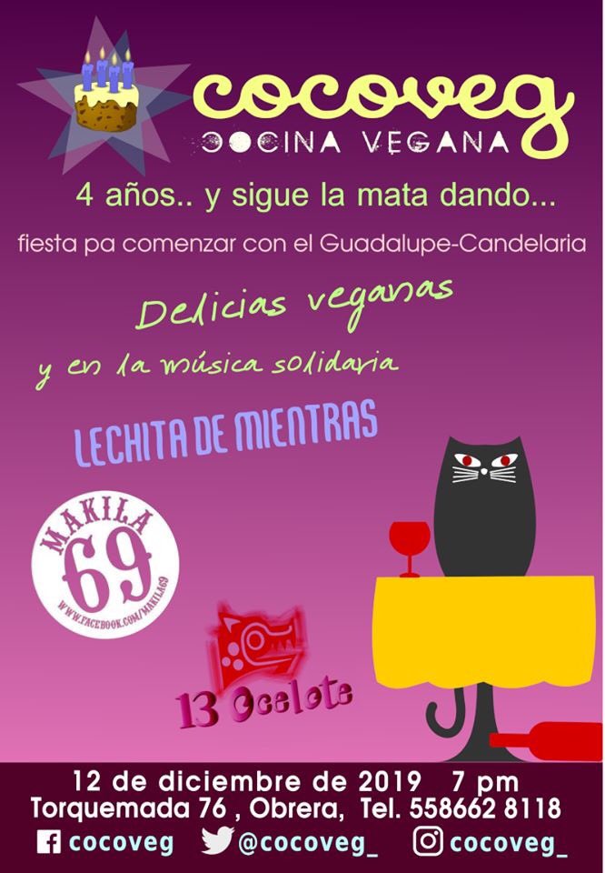 Esta noche celebrando 4 años de #Cocoveg les esperamos para celebrar con música y delicias veganas.