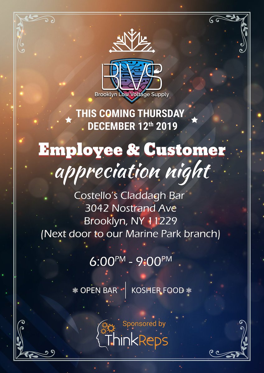 ThinkReps's tweet photo. ThinkReps is proud to sponsor Brooklyn Low Voltage Supply's Employee &amp; Customer Appreciation Night in support of our vendors: FiberFox, Hanwha Techwin America, KBC Networks, Trine Access Technology #sales #technology #security #distribution #partnership https://t.co/jqLq8H7OQB