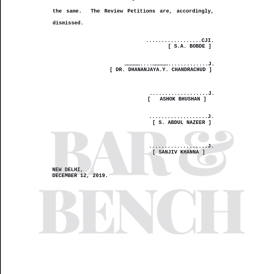 yusrahusain's tweet image. &quot;No do not find any ground, whatsoever, to entertain the review petitions.&quot; 
Five-judges Supreme Court bench on dismissal of all 18 review pleas on its November 9 #AyodhyaJudgment 
#ayodhyacase