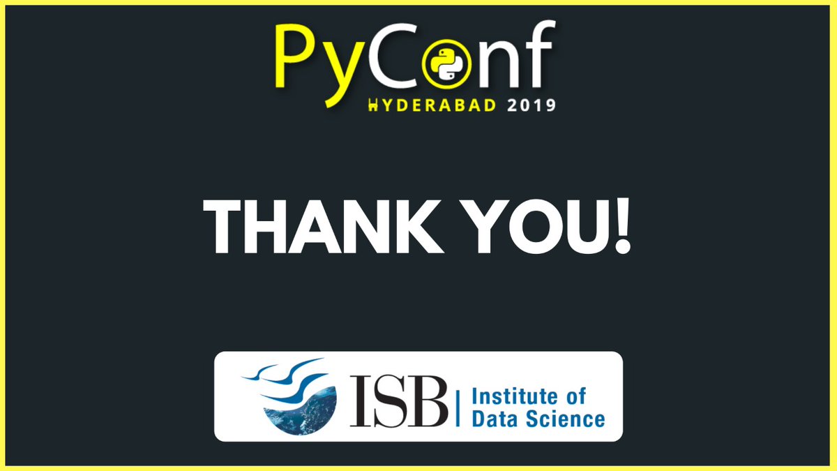 pyconfhyd's tweet photo. Thank you @ISBedu Data Science Institute for your association with the #PyConfhyd2019 Hyderabad Python Conference '19 as Learning Partners.Your support helped in the great success of the event for over 450 participants across 2 days! Excited to be partnering with you @hydPython https://t.co/7oFF7yO5kT
