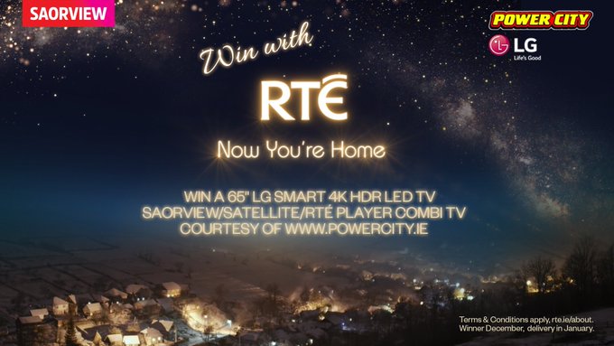 rte's tweet image. WIN a 65" Smart 4K HDR LED TV, @SAORVIEW /Satellite/RTÉ Player Combi TV, courtesy of @Powercity_Ltd. 

To enter, reply @rte #WinWithRTE #RTESaorview 

RTÉ | Now You're Home