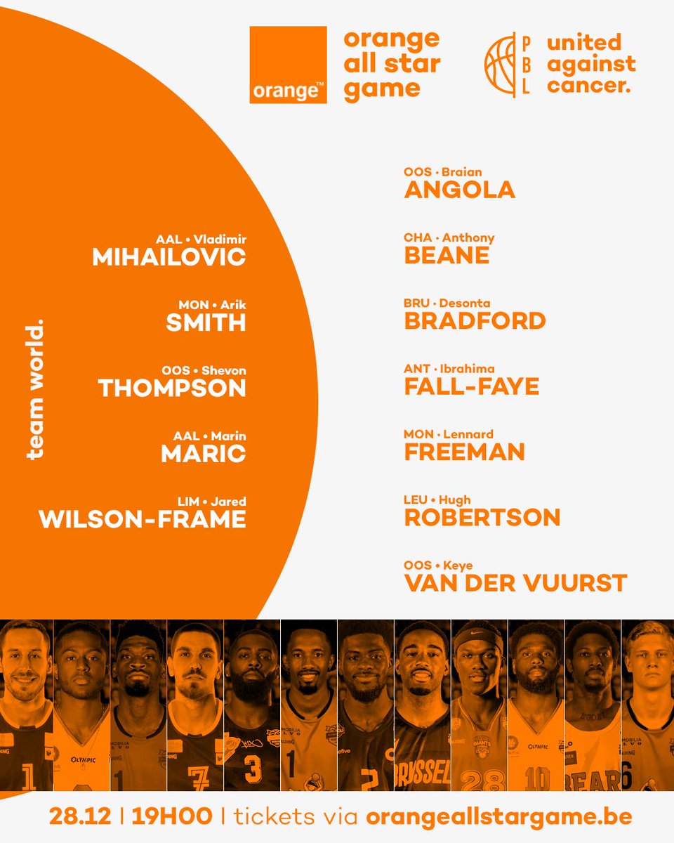 EuroMillionsBL's tweet photo. Here are your #OrangeASG players for team world🗺 & team belgium 🇧🇪! Tickets still available via ➡️https://t.co/t1F8PS8iIf 🎟 #basketballwithOrange #basketballbelgium #inforthewin #ASG2019 #ASG19 https://t.co/Eid1RNW34V