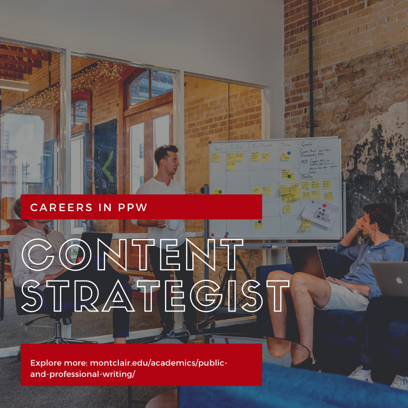 MontclairWRIT's tweet photo. |Careers in Public and Professional Writing| 

A content strategist is responsible for developing creative plans to build or grow a brand’s public awareness. They need excellent writing skills to attract audiences and manage digital communications. https://t.co/U6PppF4Ipv