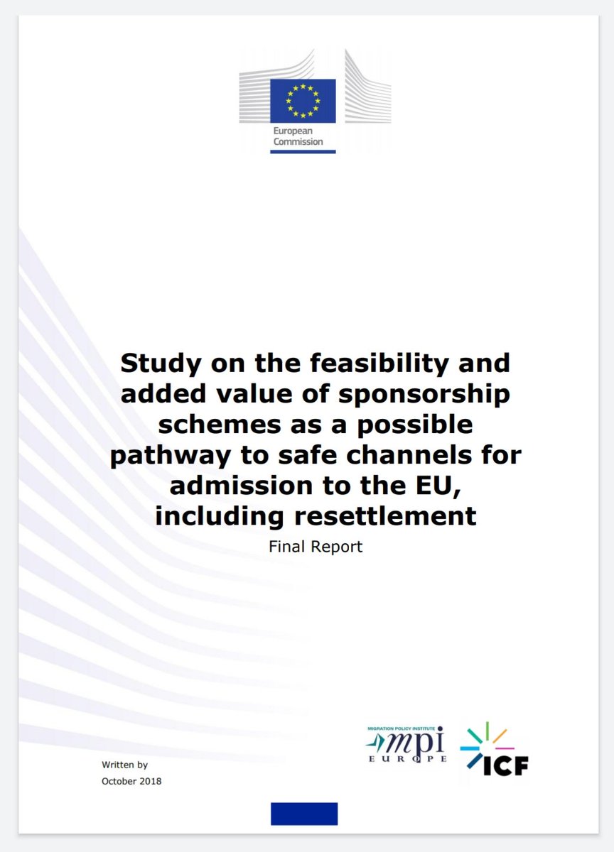 13) Here is another report funded by the European Commission that's unambiguously entitled, "Study on the feasibility and added value of sponsorship schemes as a possible pathway to safe channels for admission to the EU, including resettlement".