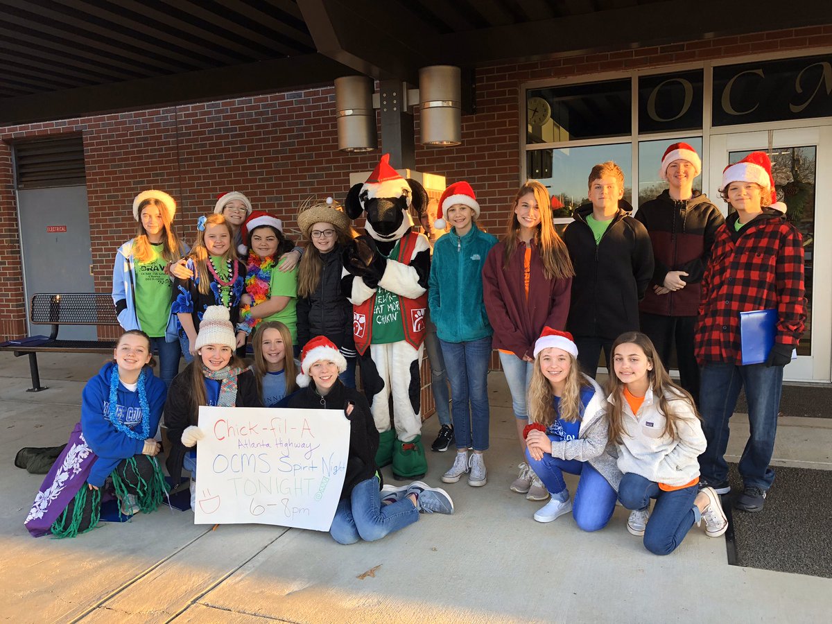 Come hear Blue Note sing some carols at Chick-Fil-A (Atlanta Hwy) for OCMS spirit night tonight from 6-8pm! #ocmschorus #gobraves #wintheday