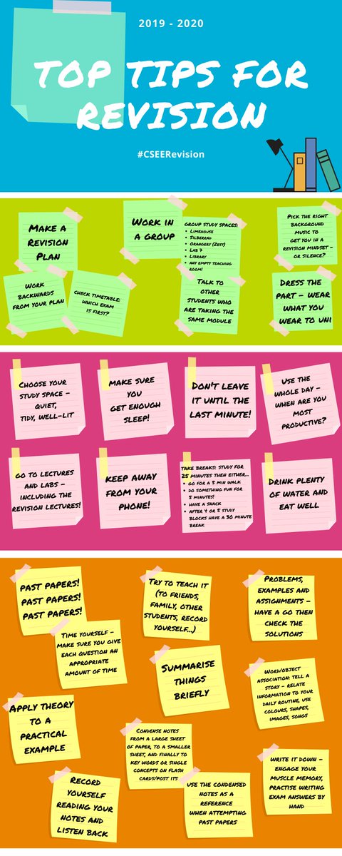 Here are some fantastic #revision📚 tips from our Year 1 students - what are your favourite revision methods? Share them using #CSEERevision or reply below, and check out the Revision Tips page for more ideas! 📖🖥️ #CSEE #STEM <a href="/Uni_of_Essex/">University of Essex</a> 

essex.ac.uk/undergraduate/…