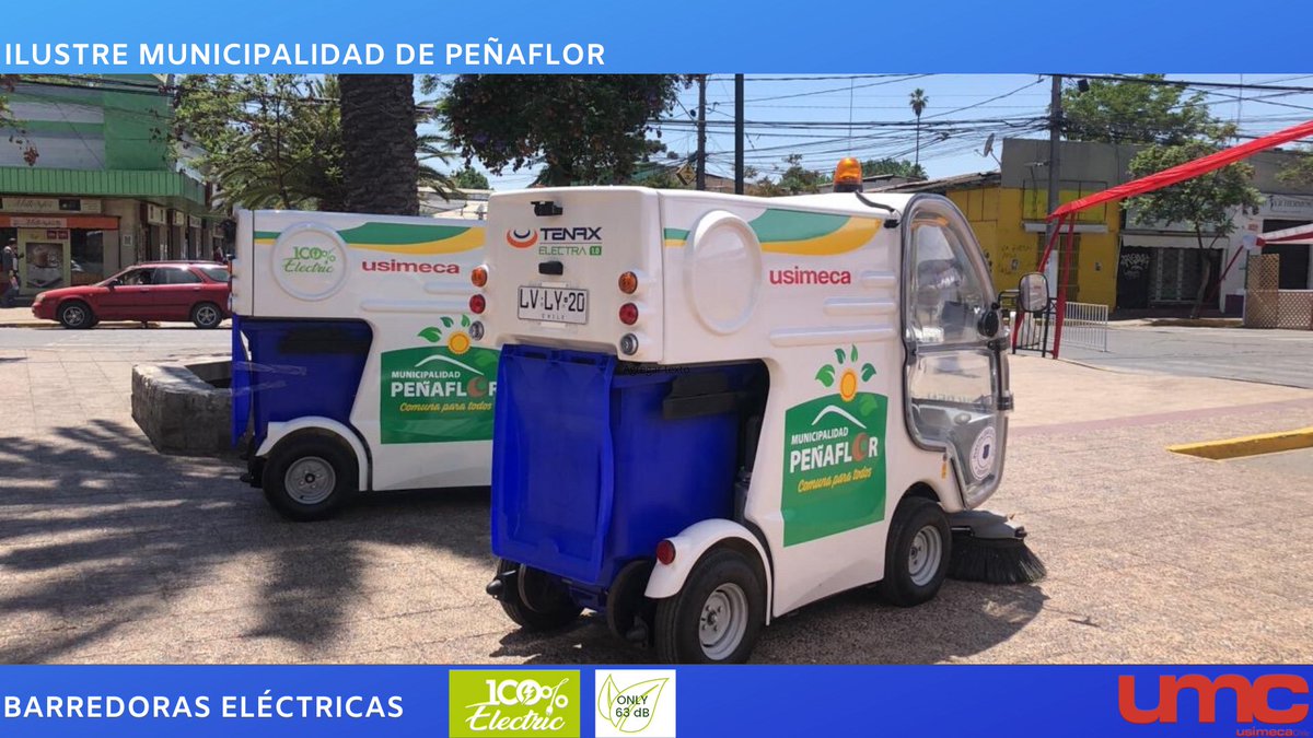 UMCChile's tweet photo. Esta semana entregamos estas dos poderosas barredoras eléctricas a la I.M. de Peñaflor. Felicitamos a la comunidad por su compromiso a las 0 emisiones por un mejor medio ambiente.🍀🍀🍀 https://t.co/Fq8AhxsKtq