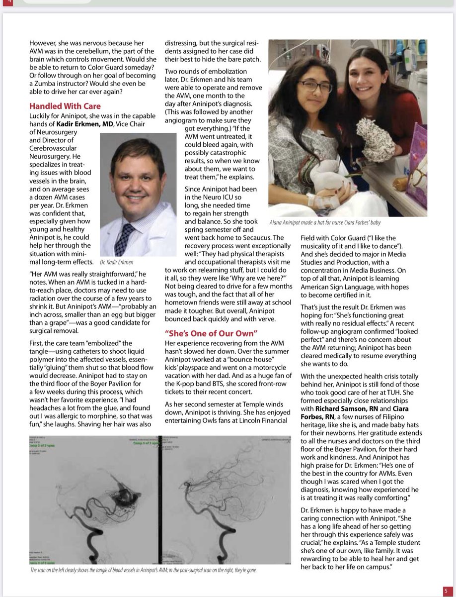 Temple Talk article about a Temple Student treated at TUH Neurosurgery for a cerebral vascular malformation.