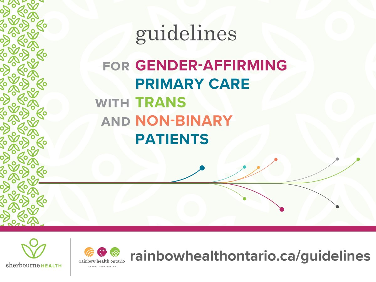 RainbowHealthOn's tweet photo. The new Guidelines are here! Get the 4th edition of Sherbourne Health's Guidelines for gender-affirming primary care with trans and non-binary patients on our website today. This 2019 edition features revisions and expansions in several areas: https://t.co/ebomAPSnNN #transhealth https://t.co/aLteSFqpiU