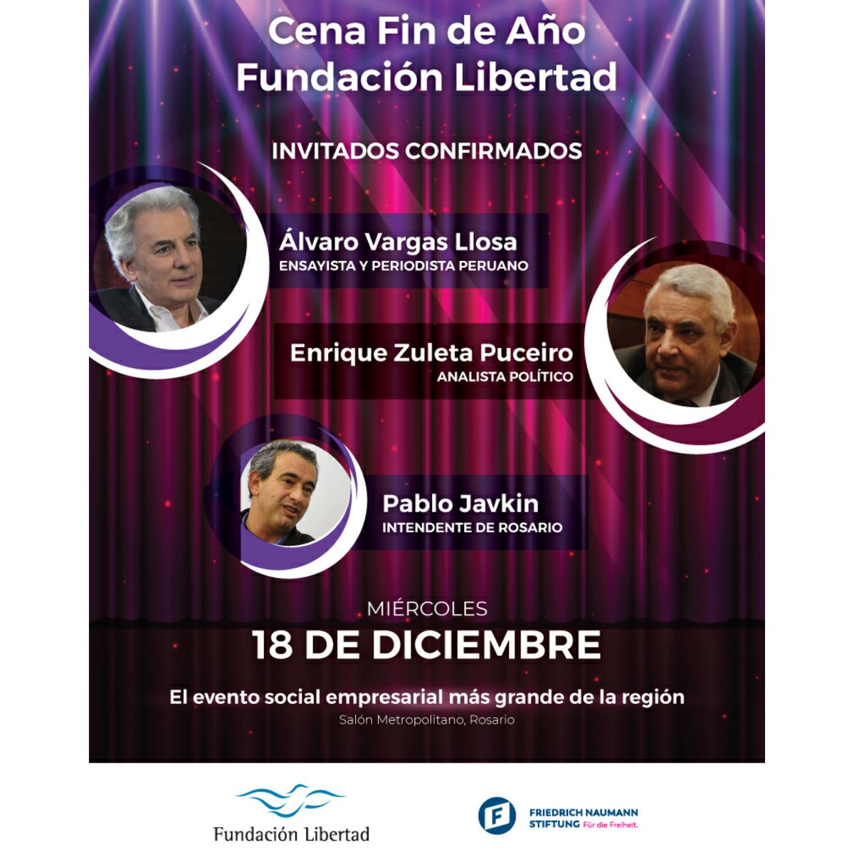 FundLibertadRos's tweet photo. 👉🏻 #SemanaPróxima: Cena Fin de Año de Fundación Libertad 🥂

📅 Miércoles 18 de diciembre.
📍 Salón Metropolitano, Rosario. https://t.co/n0msbbg4Dj
