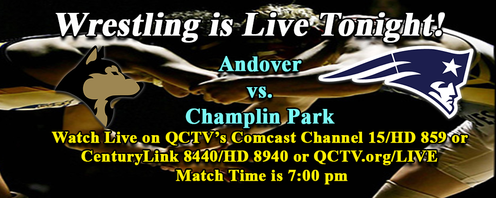qctv's tweet photo. Wrestling is back, LIVE, tonight December 12th at 7 pm.  Tune in to watch the Andover Huskies take on the Champlin Park Rebels. Channels to watch are: Comcast 15 / 859, CenturyLink 8440 / 8940 or https://t.co/R8IxiI5Qac
@AndHSHuskies @ChamplinParkHS @AndHSWrestling @AHSchools https://t.co/mGx5vk1vFQ