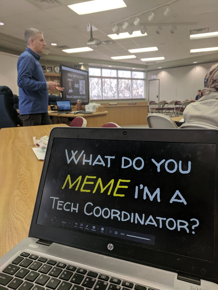 MrsMollyLarson's tweet image. &quot;What do you MEME I&apos;m a Tech Coordinator?&quot; 🤷🏻‍♀️ @FeketeEDU leading a fun @peardeck activity to explore the personal priority vs personal implementation of the role. #DupageTech