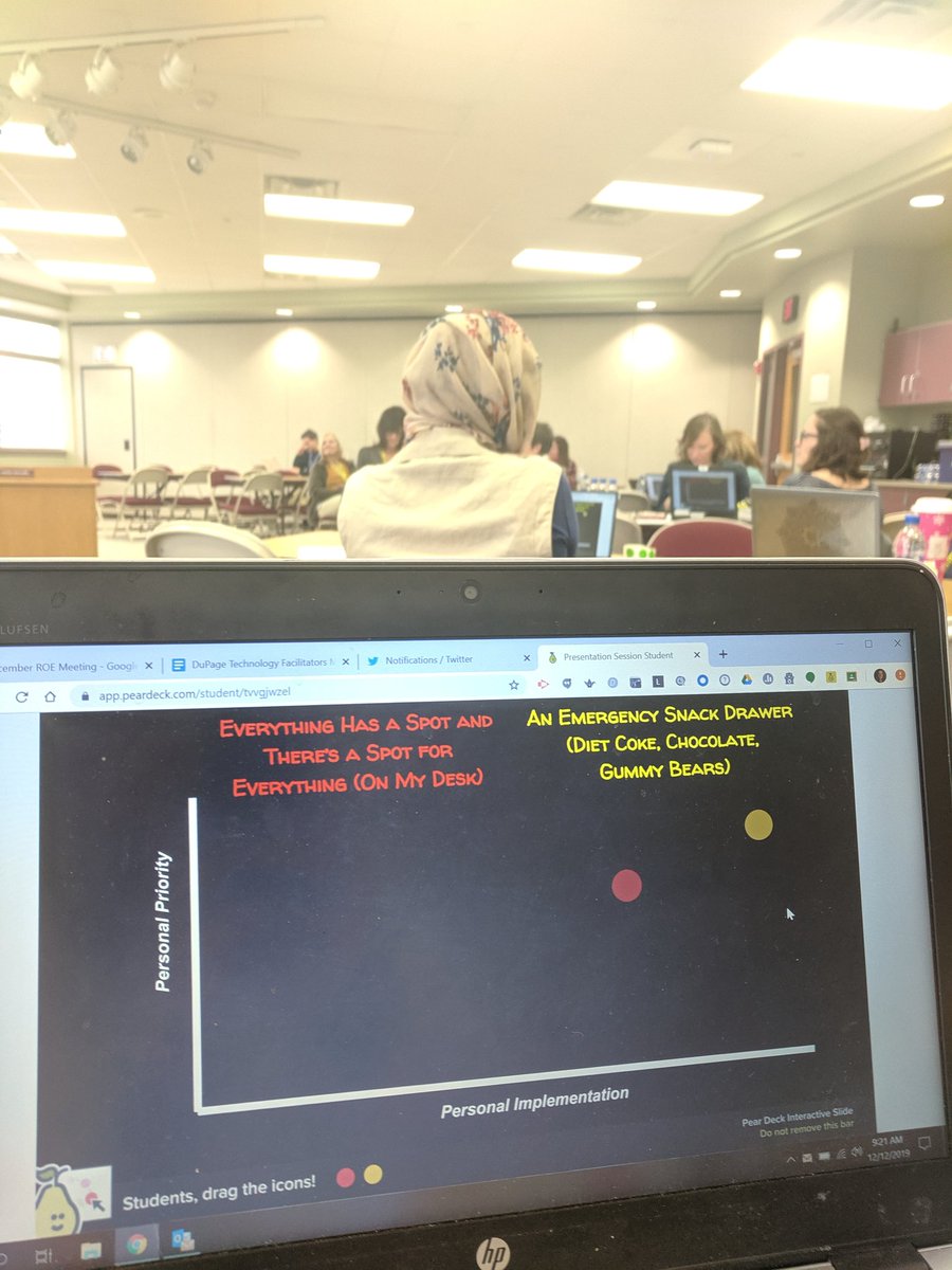 MrsMollyLarson's tweet image. &quot;What do you MEME I&apos;m a Tech Coordinator?&quot; 🤷🏻‍♀️ @FeketeEDU leading a fun @peardeck activity to explore the personal priority vs personal implementation of the role. #DupageTech