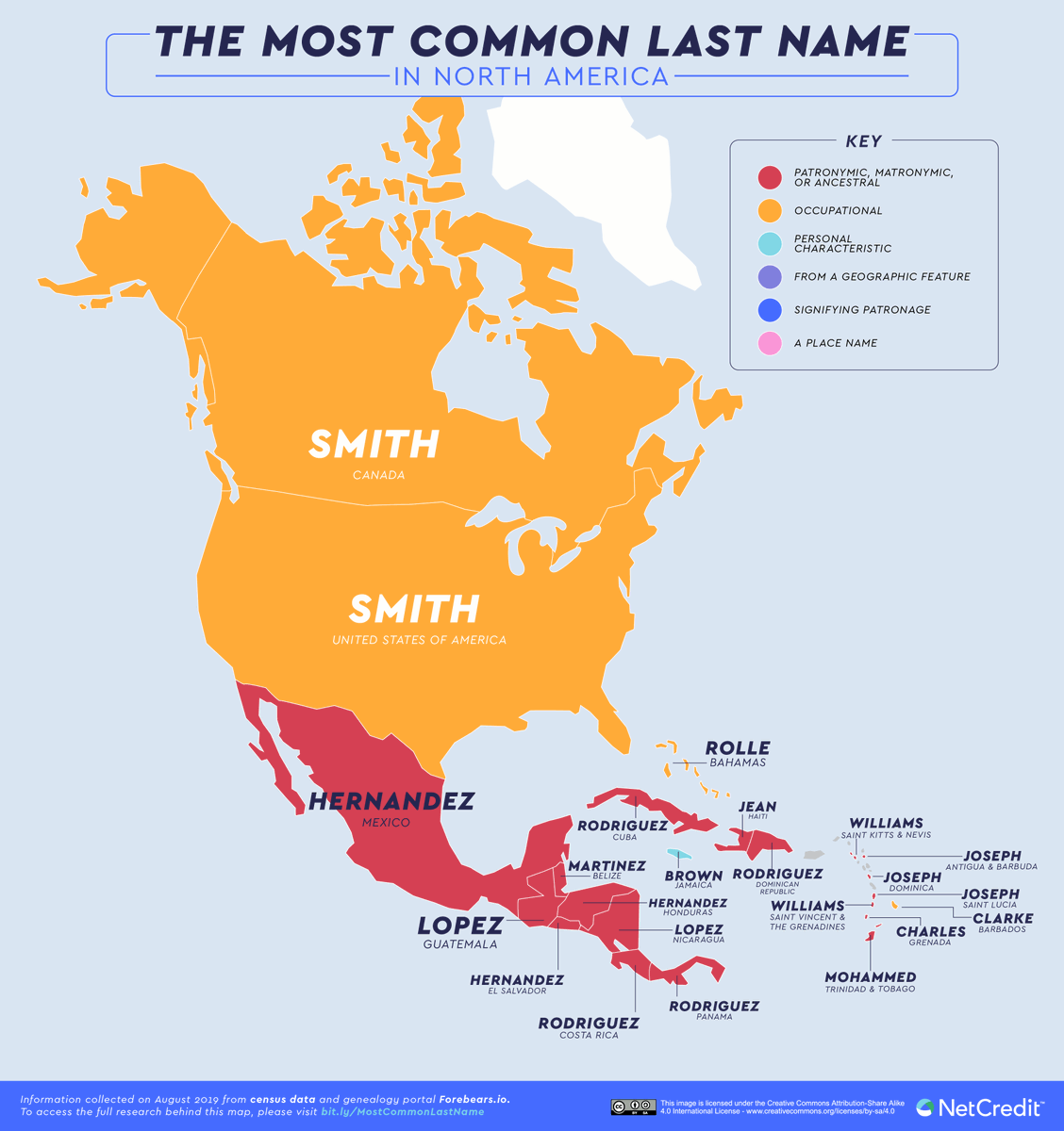 edipyuksel's tweet photo. Most common last names in North America...

PS: Smith means a worker in metal. Such as blacksmith...
#ediMap https://t.co/oMkHBw14vX