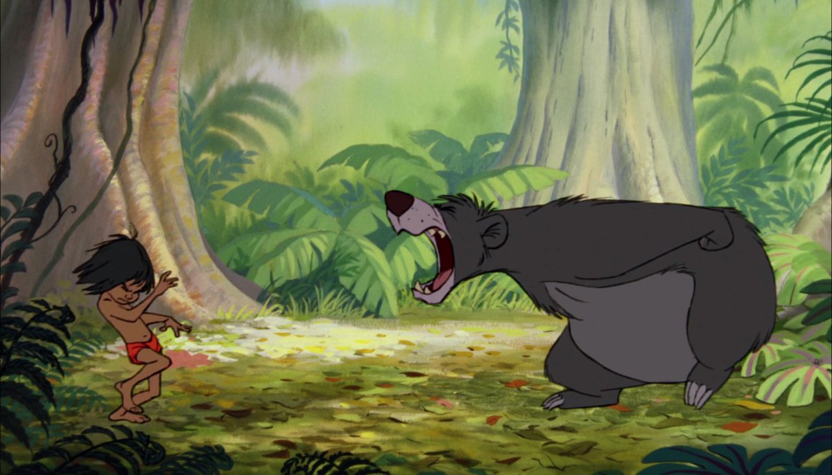MrsK_Green's tweet photo. 12/12 - 24 Days Of Disney. Baloo is teaching Mowgli the finer points of being a bear. The boy is learning fast, but he hasn’t quite mastered Baloo’s best trick: his mighty roar! #24DaysOfDisney https://t.co/2KzTFqpPm0