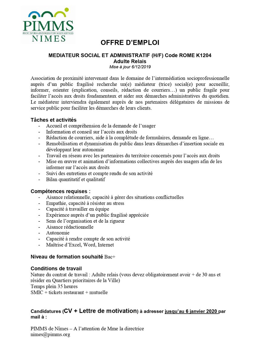 PIMMS_de_Nimes's tweet photo. Le #PIMMS de #Nîmes recherche son/sa futur(e) collaborateur(-trice) !
Si vous souhaitez postuler :
👇👇👇👇👇👇👇👇👇👇👇👇👇👇👇👇
https://t.co/LcyUqbUF59 https://t.co/5oxLHGTOxa