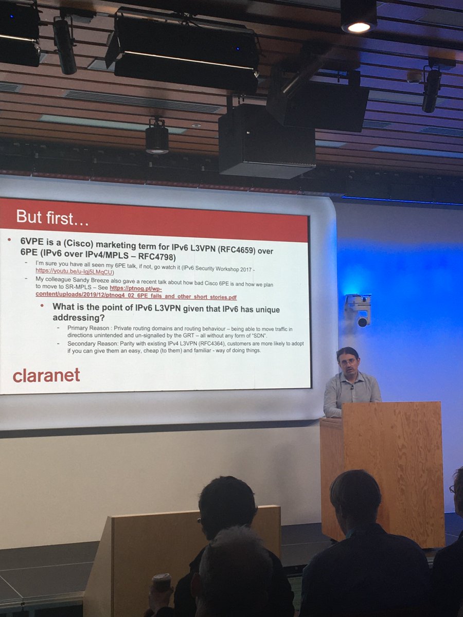 VqMcKillop's tweet photo. @UKIPv6Council David Freedman from @claranet
is sharing their experience with 6VPE and EVPN IPv6. https://t.co/T3mki1G41f