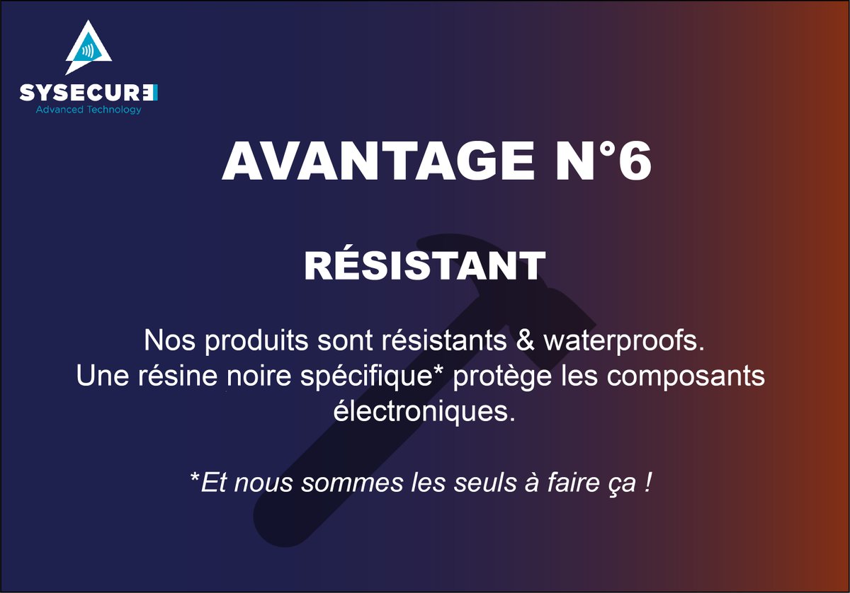[AVANTAGE N°6]

Nos produits sont résistants💪, en effet grâce à la résine noire spécifique coulée à l'intérieur, les composants sont protégés et il est donc aussi impossible d'accéder à la mémoire. 

🔥Température de fusion de la résine : 250 degrés.

#Sysecure #Cybersécurité