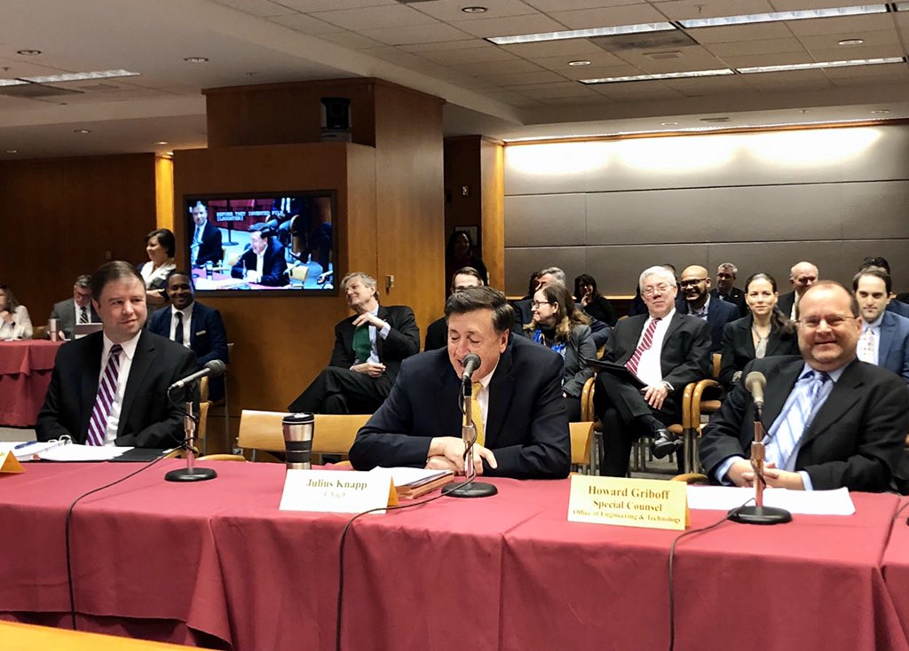 AjitPai's tweet image. Just now: the last @FCC presentation for Julius Knapp, the distinguished Chief of our Office of Engineering and Technology. He’s retiring after over four decades of dedicated public service. A salute to my brilliant, kind, and hard-working friend!
