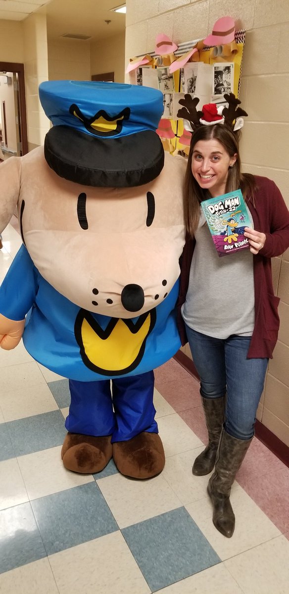 JessicaFey5's tweet photo. "Collecting books is not hoarding," is a phrase I often say. I ❤ to order books for my students, my twins, &amp; myself! My students cant wait to read #Fetch22 from @Scholastic. It arrived just in time to take a picture with the #DogMan himself!! @NISDLSELibrary 
#readingispower https://t.co/Yu2UCeFMiI