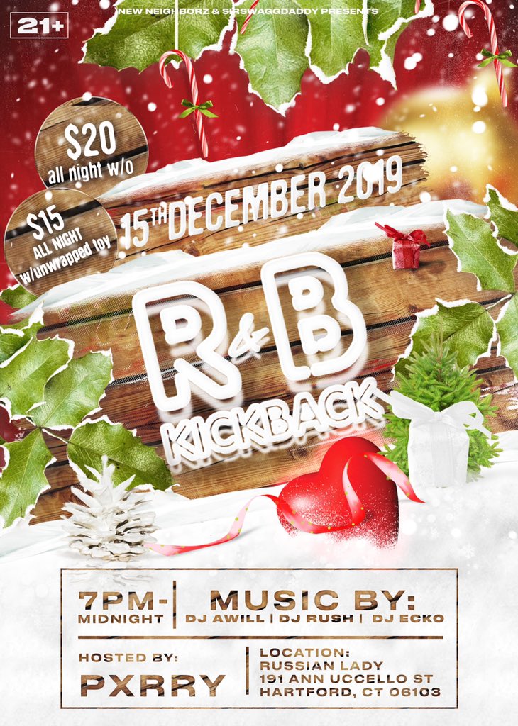 ByTiaLong's tweet photo. The #RNBKICKBACK returns just in time for the holidays 🎅🏽
This Sunday Dec 15th
7PM - MIDNIGHT
Russian Lady Downtown Hartford
$15 w/ unwrapped toy 🎁🎁
$20 entry w/o
R&B music and giving back! What better combination 😆
See you there 🎉🎉🧸🧸 https://t.co/a9ubQjIYiF