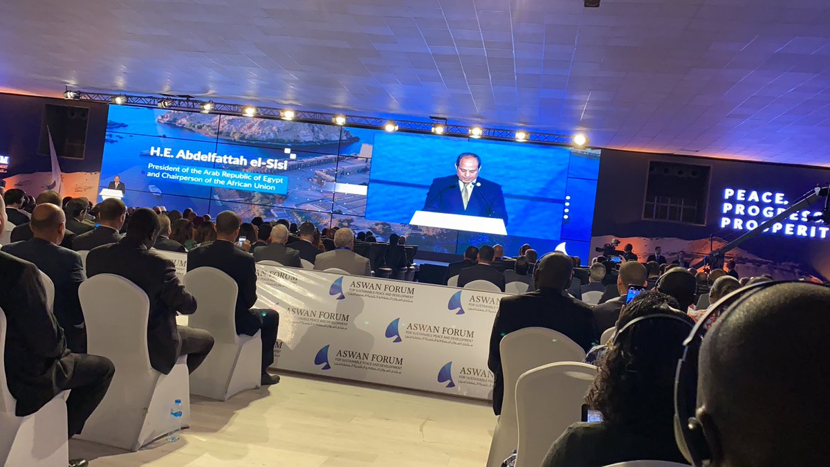 Aswan Forum now concluding. HE Abdelfattah el-Sisi delivering his closing statement. Reemphasizes the need for African solutions to African problems. #dgtrends #AGA_Platform