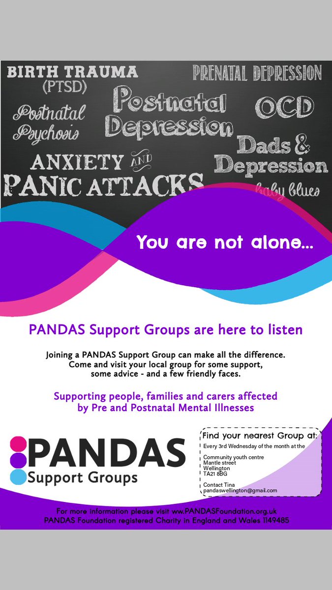 WellingtonPAND4's tweet image. A new group coming to Wellington Somerset 15th Jan 2020!
I know how hard being a mum can be feeling lonely depressed, anxious...so here&apos;s a support group a place to come and feel safe, talk , have a brew. It&apos;s important not to suffer alone and your not alone! #pandas #retweet