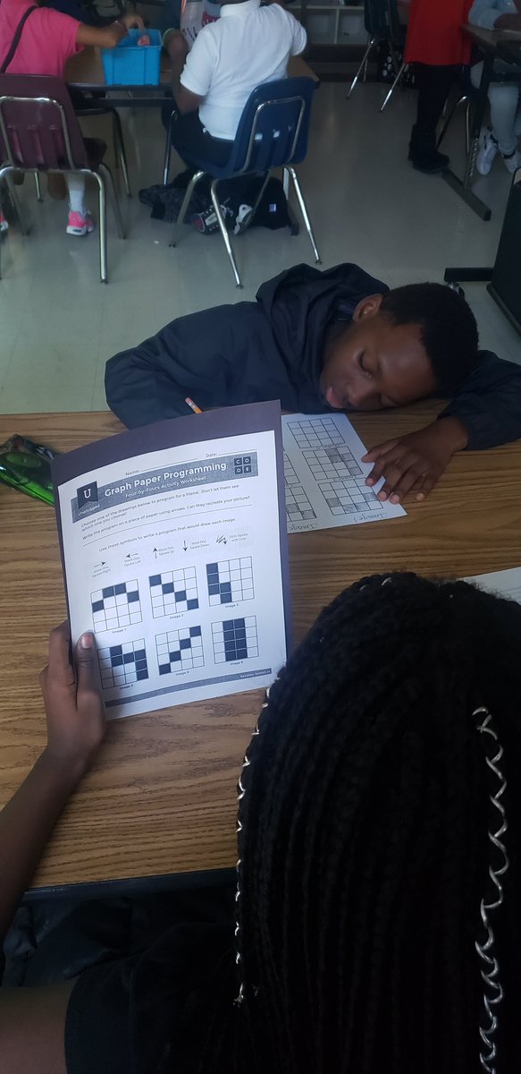 LenardITC's tweet photo. "Unplugged" before plugging in to coding! Ms. Thomas's 5th graders are "programming" one another to draw pictures, to begin to understand what programming is really about! @JHBlackwellRPS #EveryoneCanCode #CodeRPS #WeAreRPS @RPS_Schools @RVAITRTs https://t.co/KKpaBmsEF2