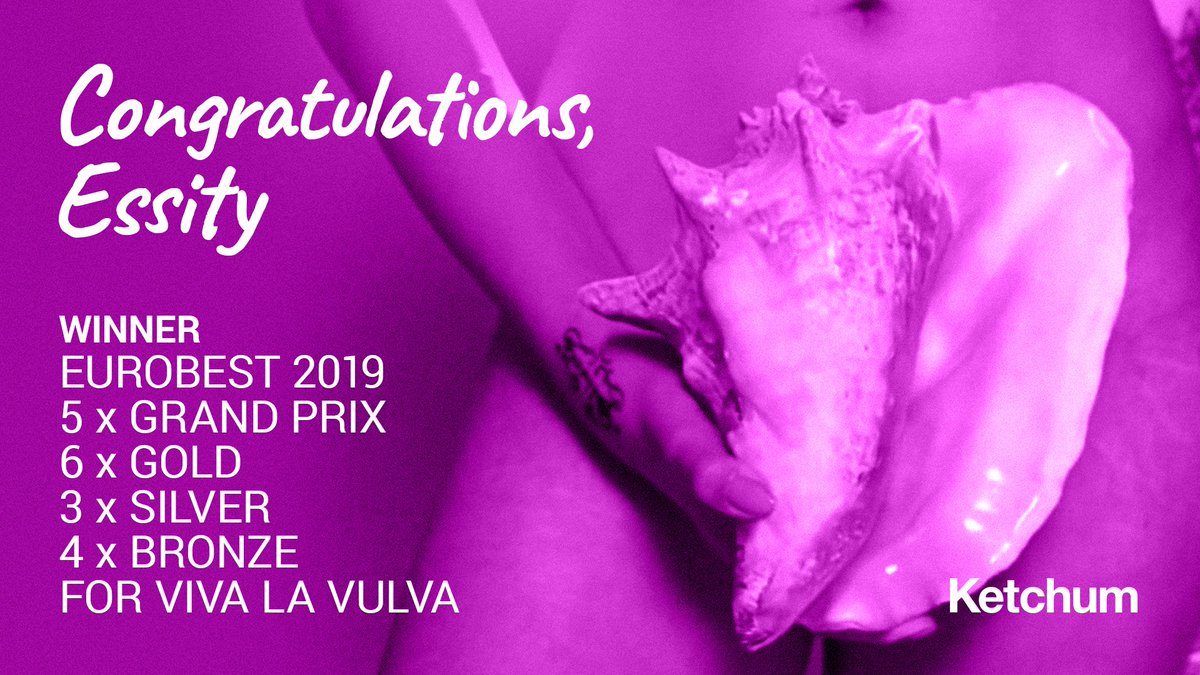 Simply amazing! A MASSIVE congrats to our client @Essity, partners, <a href="/AMV_BBDO/">AMV BBDO</a> and @SomeSuchandCo, and <a href="/KetchumUK/">Ketchum UK</a> team on the great success for Viva La Vulva at <a href="/eurobest/">Eurobest</a>. #eurobest2019