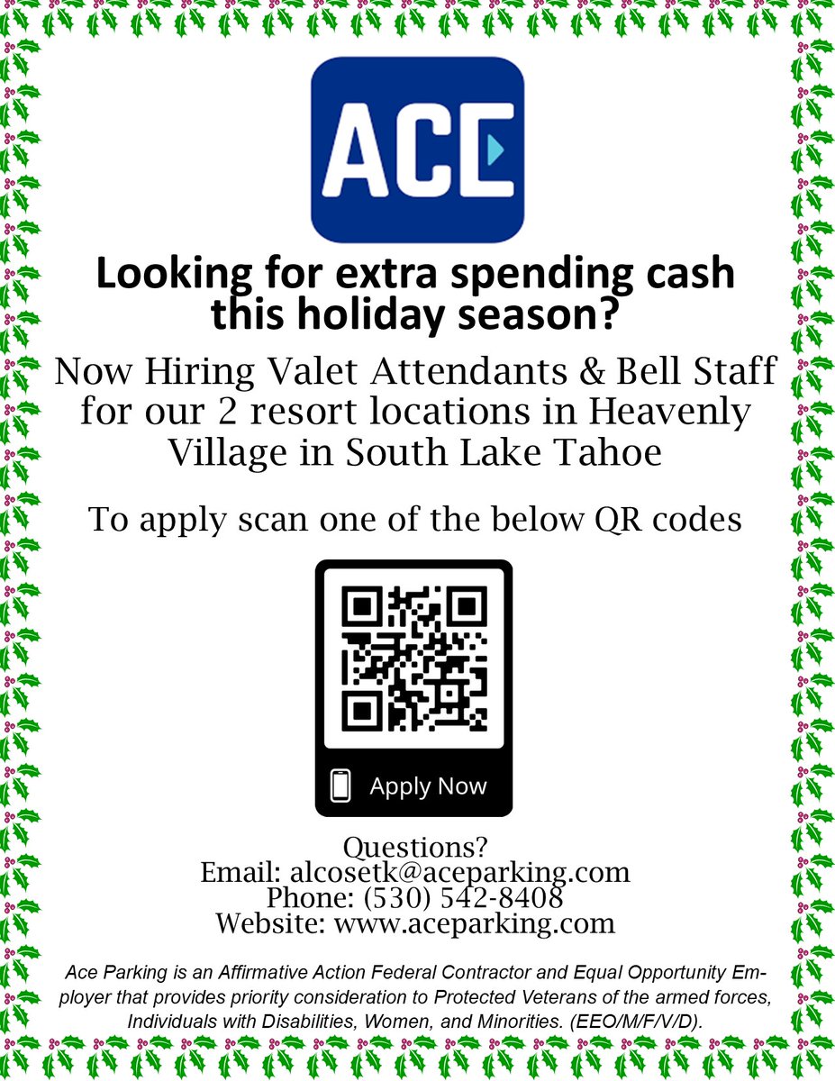 Hourly + Cash tips! #apply today.. #jobs #hiring #parking #laketahoe #skiing #snowboarding #heavenlyvillage #snow #cash