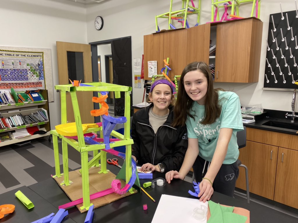 GoldbergTeach's tweet photo. @MLMSmuskies Ss came in during homeroom to do extra work on their paper roller coasters. We will mathematically determine the speed and acceleration of the marble when they are done. #pbl #handsonlearning #authenticlearning https://t.co/OomxPV70jP