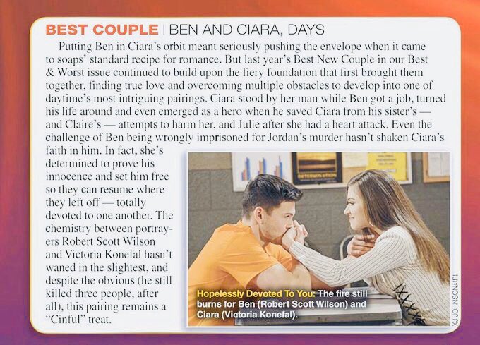 From ‘Best NEW Couple’ in 2018 to ‘Best Couple’ PERIOD in 2019 (Soap Opera Digest)   #Cin