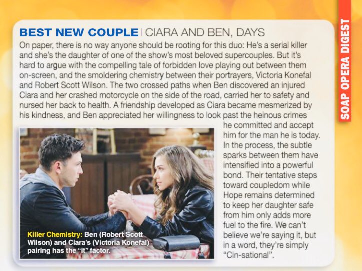 From ‘Best NEW Couple’ in 2018 to ‘Best Couple’ PERIOD in 2019 (Soap Opera Digest)   #Cin