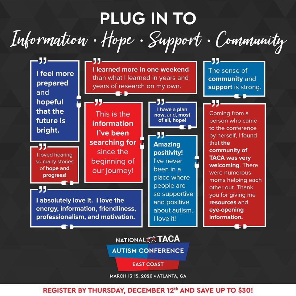 TACAfoundation's tweet photo. The National TACA #Autism #Conferences gets great reviews. Come see what it is all about. Treat yourself with a deal. #Hopee with action makes all the difference
https://t.co/We3HA0lgKZ https://t.co/IfcNV4chVM