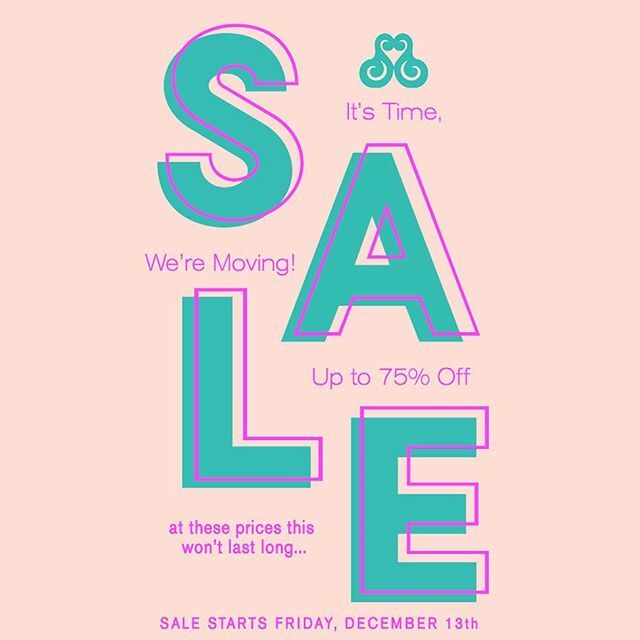 We're moving out of the pop up shop in Alley A and we don't really want to have to move anything, so... TOMORROW at 10AM 
ENTIRE STORE ON SALE • $10 + $20 racks
• up to 75% off all apparel + shoes
• cards/gifts/beauty 50% off
• in stock merchandise o… ift.tt/36nNHUK