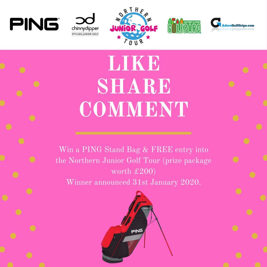 To celebrate our new partnership with <a href="/PINGTourEurope/">PING Golf Europe</a> we are running an exciting competition to win a brand new PING Stand Bag and one FREE place into the Northern Junior Golf Tour 2020.

All you need to do is: 

LIKE 
RETWEET

Winner will be drawn at random on the 31st Jan 2020.