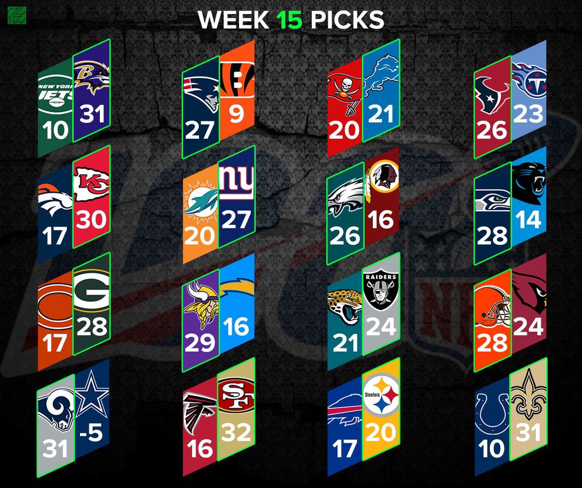 ZCarlyle's tweet photo. #Week15Picks https://t.co/EvQ5NqojTd