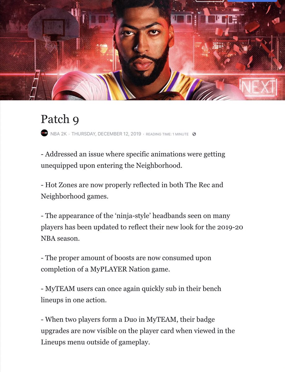 LiftingWithD's tweet photo. Patch notes finally a thing now good work @Ronnie2K @NBA2K I knew you cared about us ❤️ #NBA2K20 #2kCommunity #2kfreeagent #2k20 #2kpatch https://t.co/CyIddz4QRN