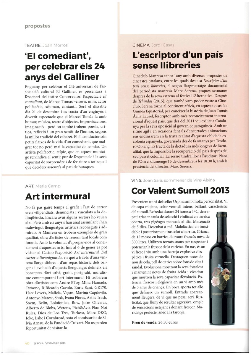 Ampans's tweet image. "Potència, frescor i elegància en un vi amb més de 5 anys de criança. En boca aporta tot allò que defineix un sumoll" Joan Sala, sommelier de #VinsAlsina parla del Cor Valent #Urpina a la revista @elpoudigital Us convidem a llegir-lo i a tastar-lo 🍷