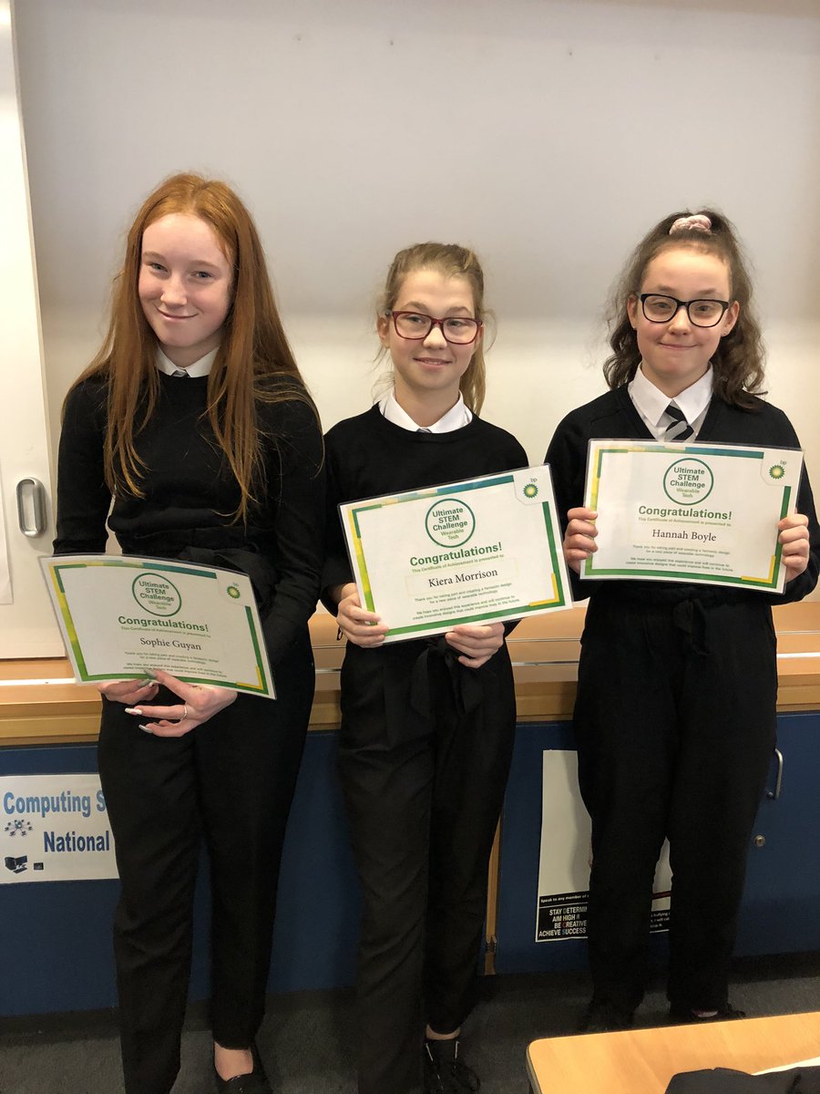 DennyComputing's tweet photo. A huge well done to this group of pupils - our teachers voted their #wearabletech entry for the #UltimateSTEMChallenge as the best from all our Denny High School entries! #puttingtheTinSTEM #STEM #BP #girlsintech https://t.co/Achrp6NMsz